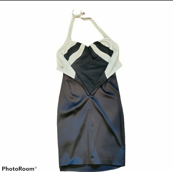Cache tuxedo ruched halter satin cocktail dress circa 2006 - Picture 3 of 6